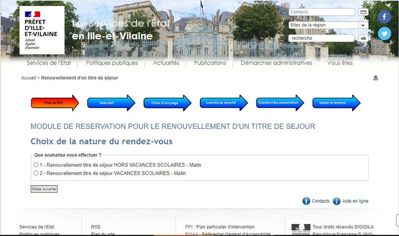Comment prendre un rendez-vous sur le site de la Pr fecture Ille-et-Vilaine pour renouveler sa carte de s jour carte de r sident Nature du rendez-vous.JPG