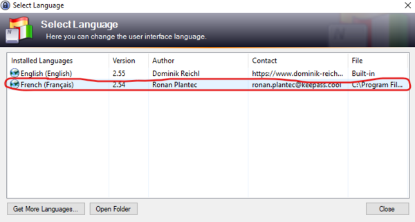 Keepass - Changer la langue de l interface Langues.png