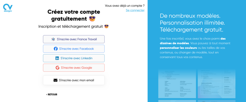 Cr er un CV avec CVdesignr connexion.png